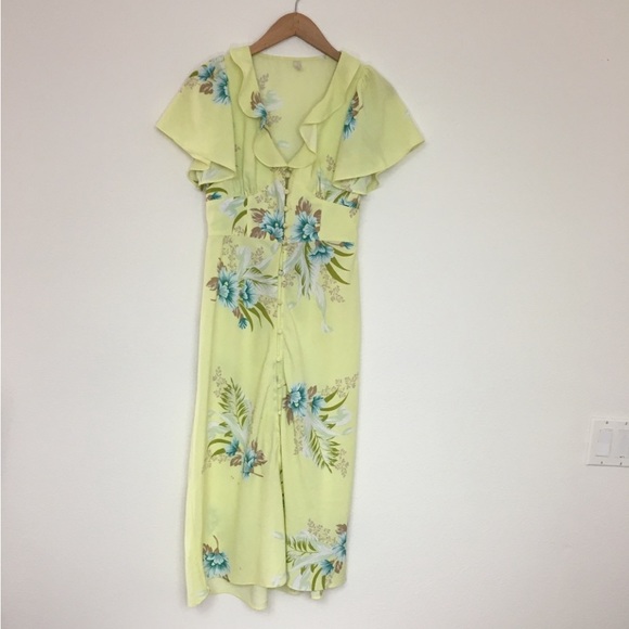 Urban Outfitters Dresses & Skirts - Urban Outfitters Yellow Floral Ruffle Button Front Midi Dress Size Small Boho